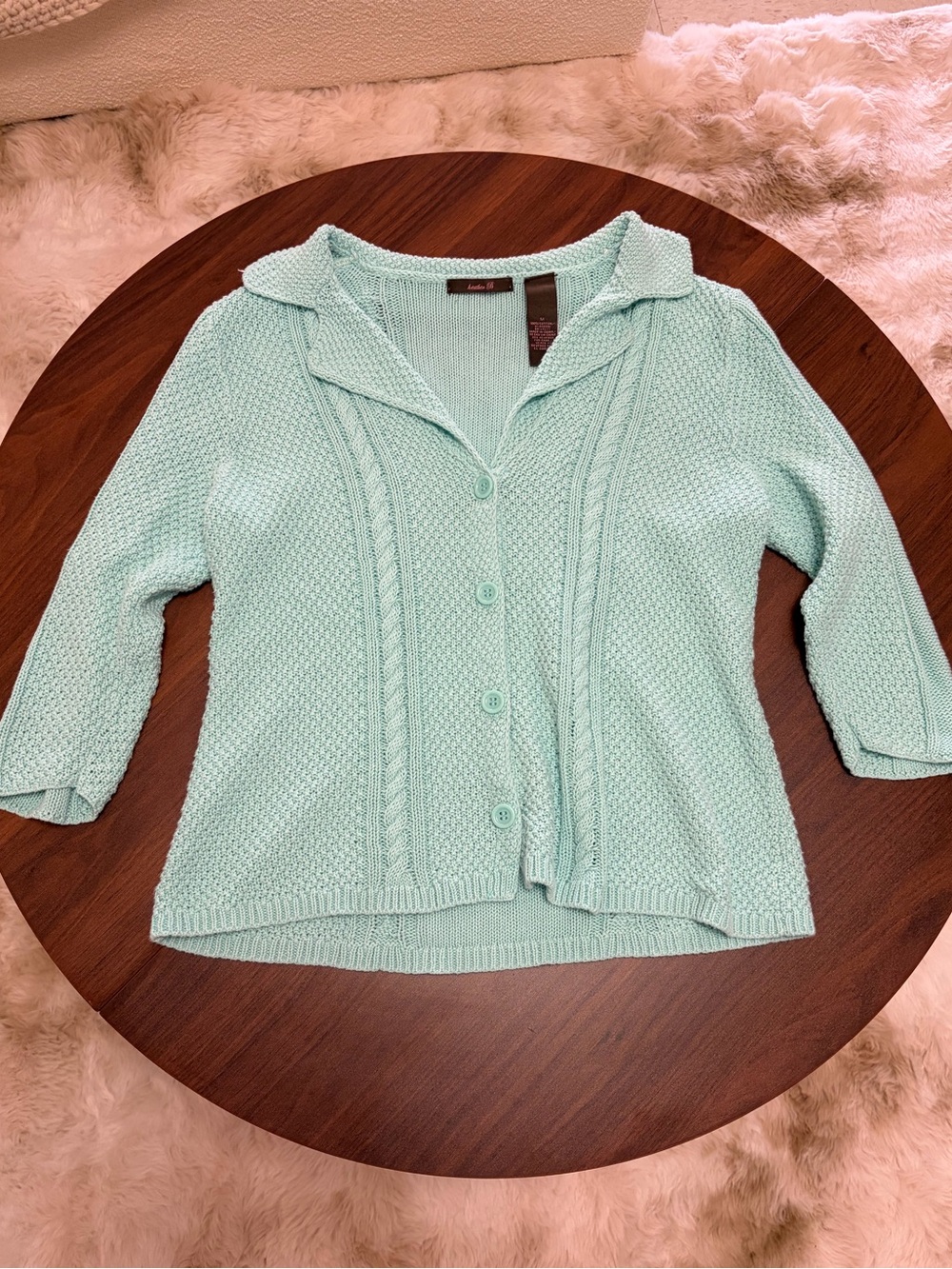 Vintage Heather B Light Mint Button-Front Knit Sweater Cardigan